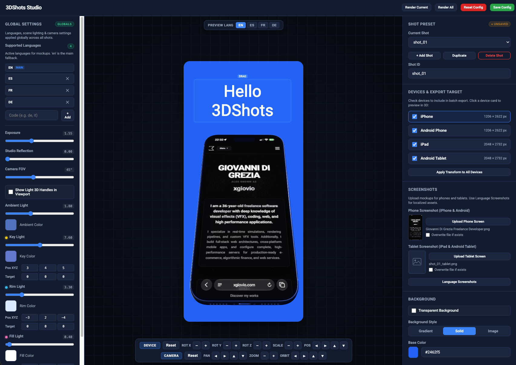 3DShots In-Browser Studio Viewport